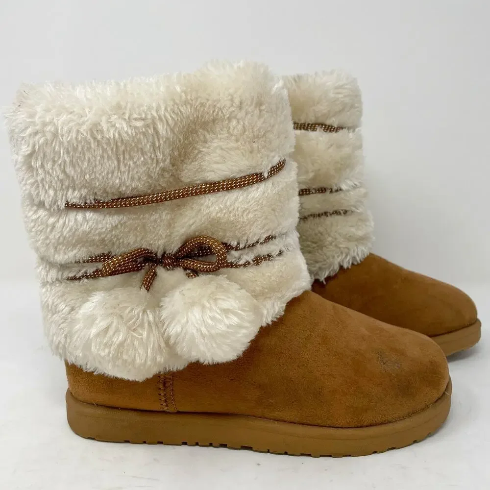 Arizona Faux Suede Kosey Zip Booties Youth 2 Tan Faux Fleece